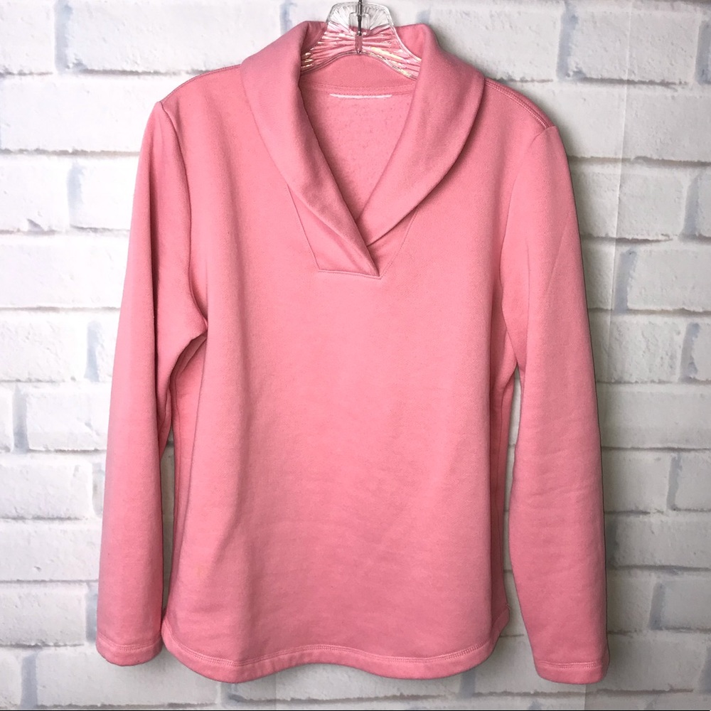Long Sleeve Pink Fleece V Neck Sweatshirt